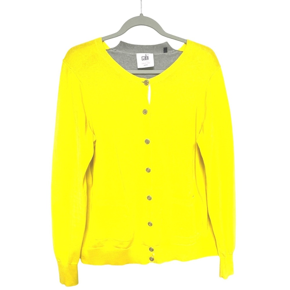Cabi Colorblock Yellow Gray Cardigan Sweater Women's XL